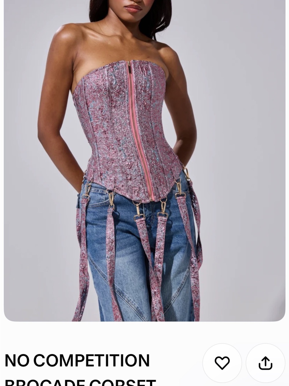 AKIRA Pink Brocade Strapless Corset Top with Zipper and matching wide leg pants